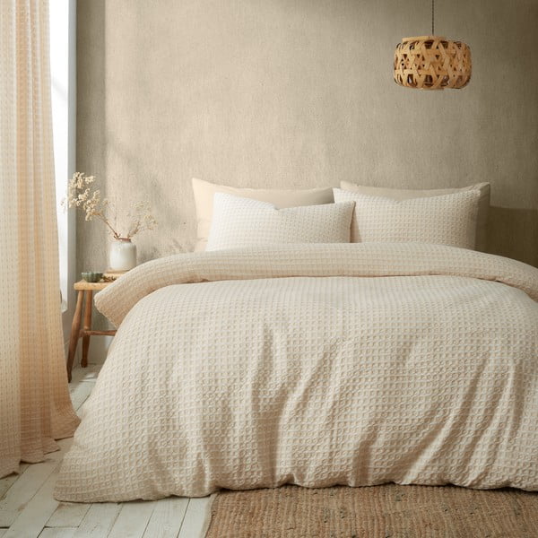 Lenjerie de pat bej pentru pat de o persoană 135x200 cm Muscat Waffle – Pineapple Elephant-image-2