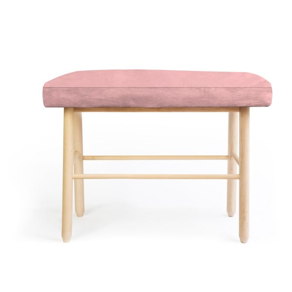 Taburet tapițat din lemn de pin și catifea Velvet Atelier, roz