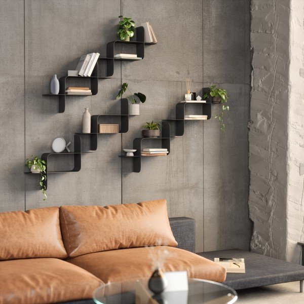 Rafturi negru-mat 2 buc. etajate din oțel 62 cm Montage – Umbra-image-3