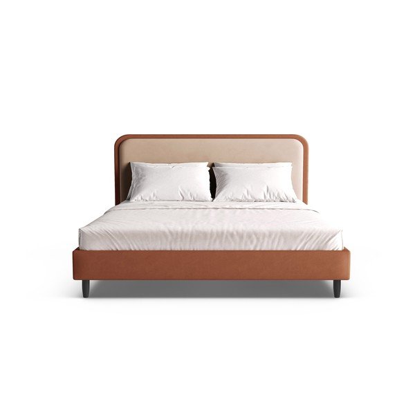 Pat matrimonial cărămiziu tapițat cu somieră 160x200 cm Aveline – Micadoni -image-3