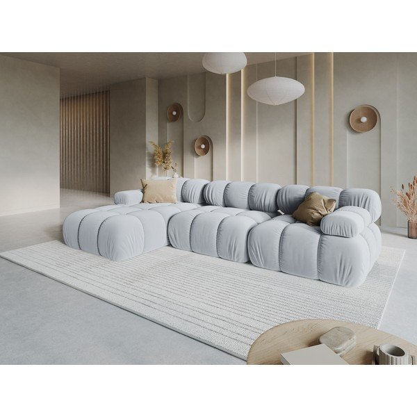 Colțar modular gri cu tapițerie din catifea (cu colț pe partea stângă/cu șezlong) – Micadoni -image-1
