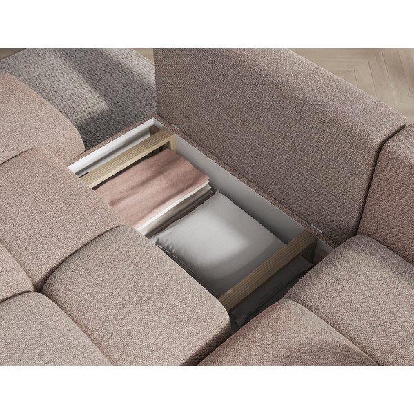 Colțar maro deschis extensibil/cu spațiu de depozitare cu tapițerie din țesătură bouclé (cu colț pe partea dreaptă/cu șezlong) Vittario – ELTAP-image-3