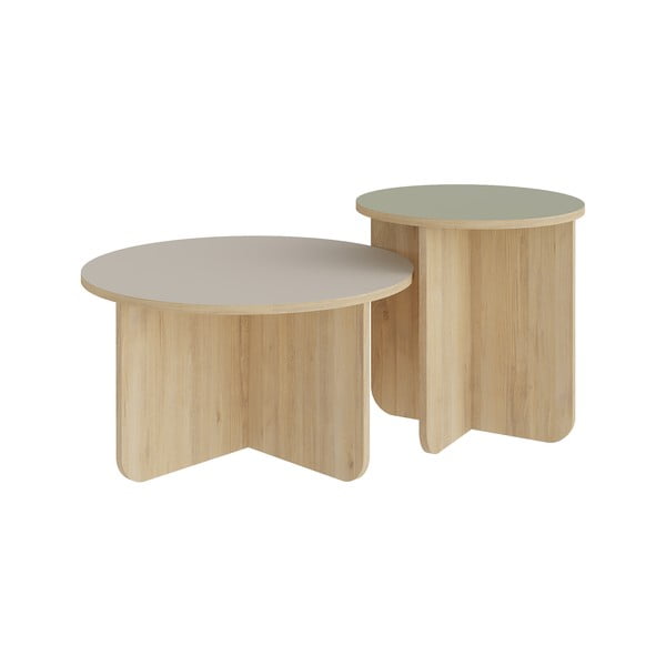 Măsuțe de cafea crem/în culoare naturală 2 buc. rotunde cu aspect de lemn de stejar ø 70 cm Hillary – Marckeric
