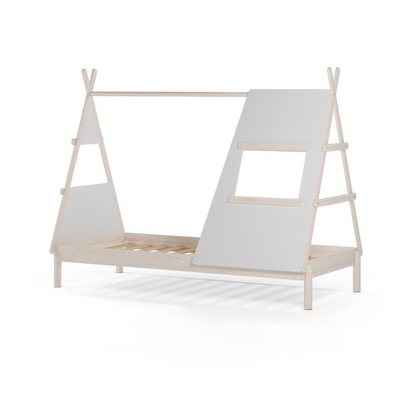 Pat pentru copii  crem de tip casă din lemn de pin cu somieră 90x200 cm Enola – Marckeric-image-4