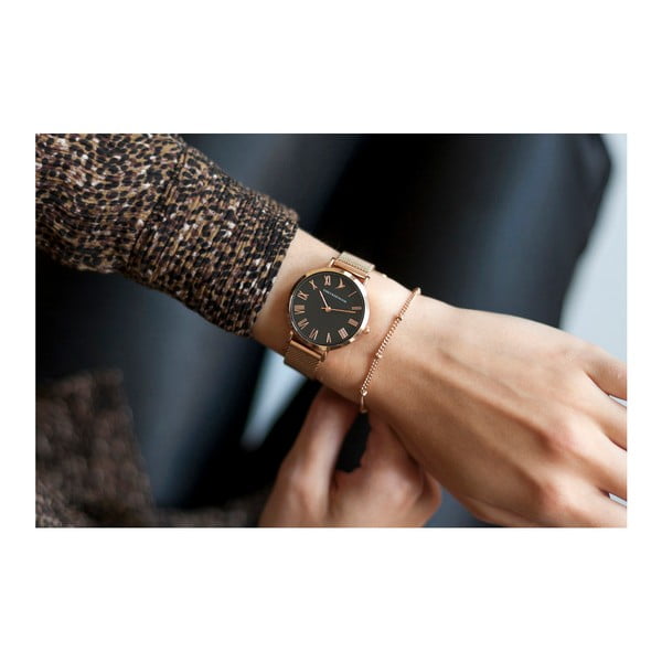 Ceas damă, curea metalică din inox Emily Westwood Go, negru-roz auriu-image-3