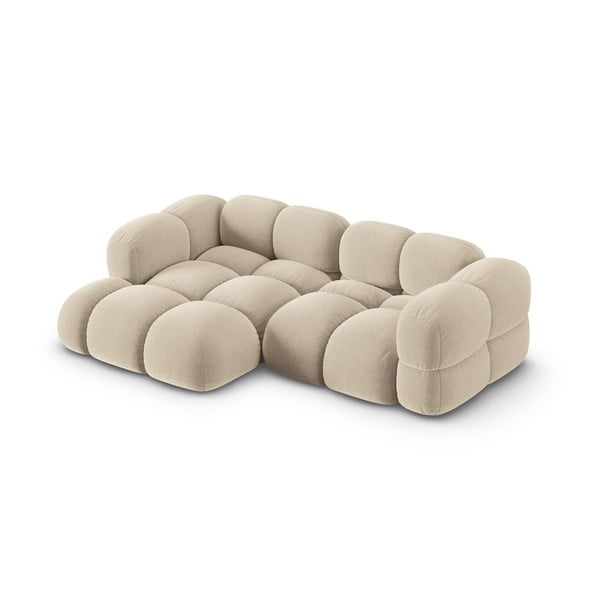 Colțar bej cu tapițerie din catifea (cu colț pe partea stângă/cu șezlong) Loretto – Cosmopolitan Design-image-3