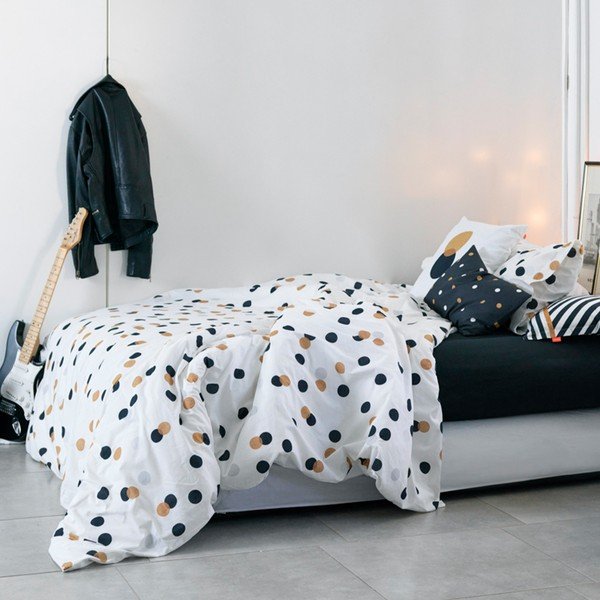 Husă de pilotă albă din bumbac pentru pat de o persoană 140x200 cm Golden dots – Blanc-image-3