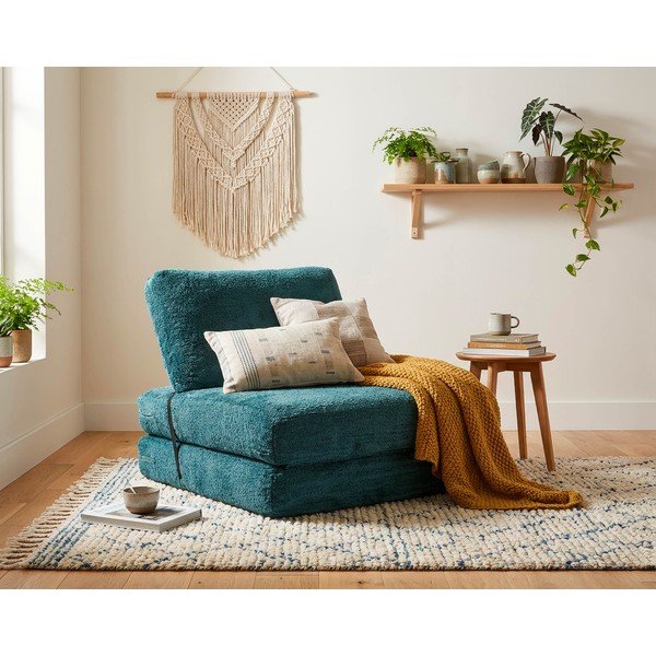 Fotoliu albastru-verde extensibil cu tapițerie din țesătură bouclé Faster – Mauro Ferretti-image-1