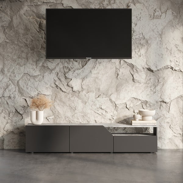 Comodă TV neagră cu aspect de beton 180x38 cm Verone – TemaHome-image-1