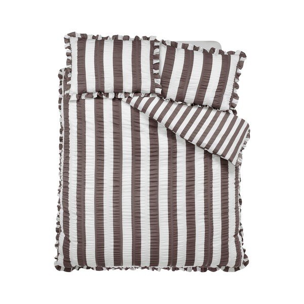 Lenjerie de pat maro închis pentru pat dublu 200x200 cm Seersucker Frill Stripe – Catherine Lansfield