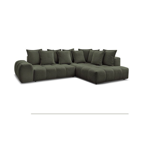 Colțar verde extensibil/cu spațiu de depozitare cu tapițerie din chenille (cu colț pe partea dreaptă/în formă de ”L”) Everest – Bobochic Paris-image-3