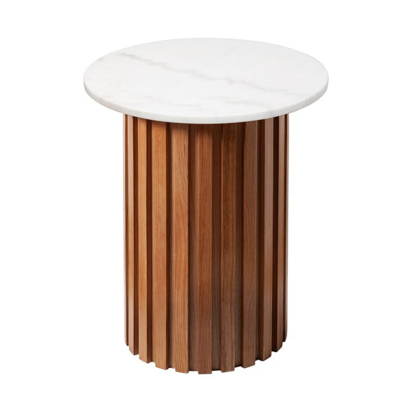 Măsuță cu blat din marmură și structură din lemn de stejar RGE Moon, ⌀ 50 cm, alb