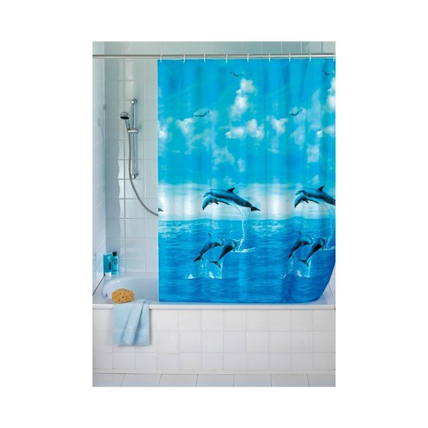 Perdea duș Wenko Dolphin, 180 x 200 cm, albastru-image-1