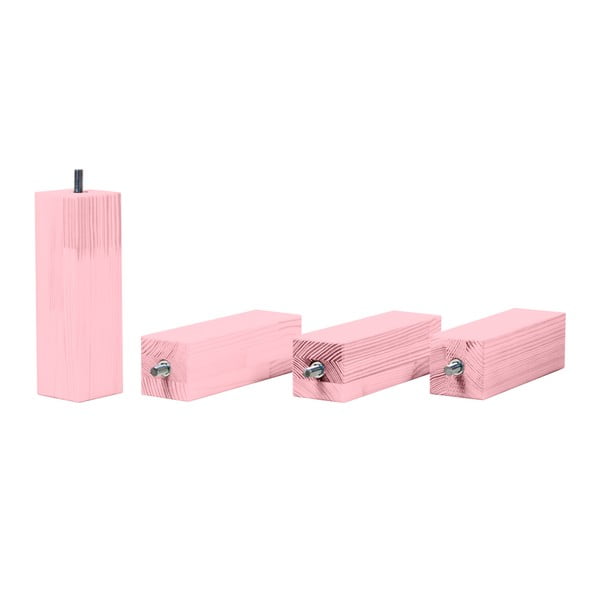 Set 4 extensii pentru picioare de lemn de pin pentru patul Benlemi, înălțime 20 cm, roz