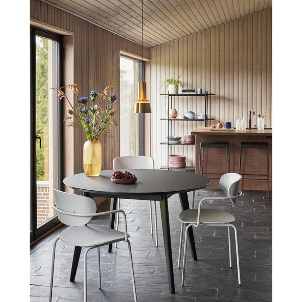 Scaun de dining gri deschis cu cotiere/stivuibil din metal Arch – Hübsch-image-1