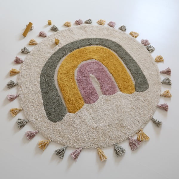 Covor pentru copii crem lavabil țesut manual din bumbac ø110 cm Rainbow Moss – Nattiot-image-2