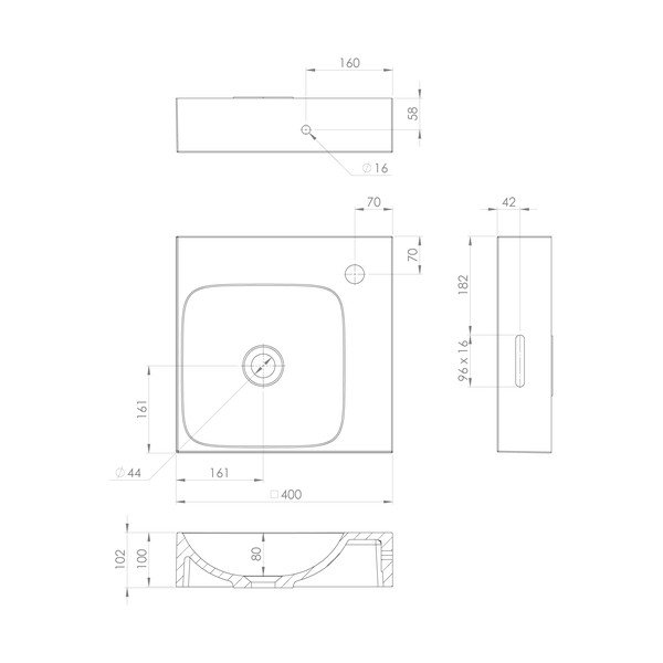 Chiuvetă albă din compozit mineral 40x40 cm Emona – Sapho-image-2