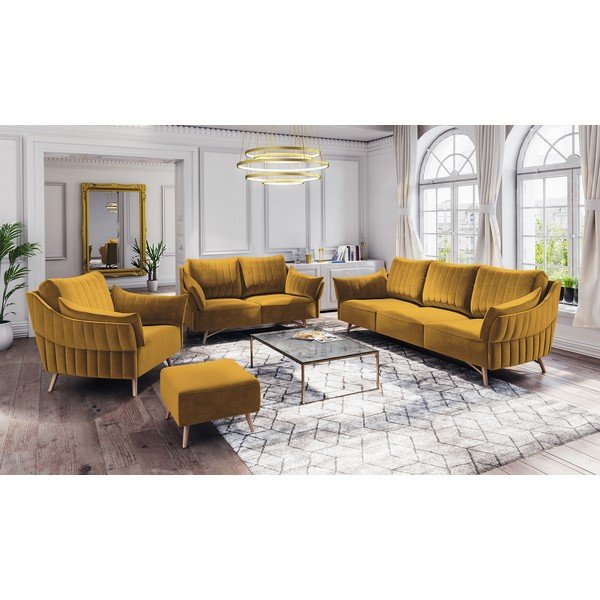 Taburet cu tapițerie de catifea Interieur 86 Elysée, galben-image-1