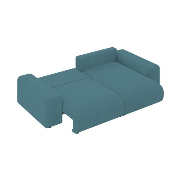 Colțar turcoaz extensibil, cu spațiu de depozitare, cu tapițerie din catifea reiată Luma – Ropez-image-4