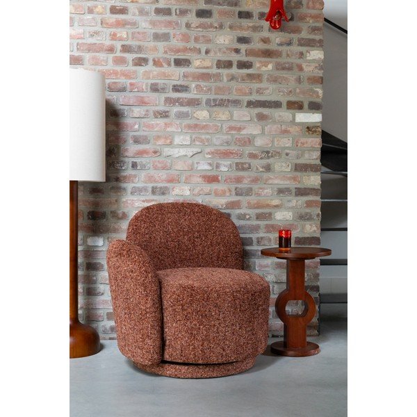 Fotoliu roșu pivotant cu tapițerie din chenille Rose – Dutchbone-image-1