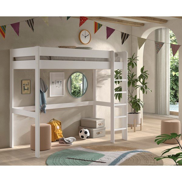 Pat pentru copii  alb înalt cu somieră 90x200 cm Primo – Vipack-image-1
