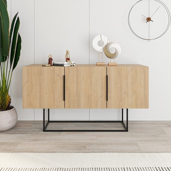 Comodă în culoare naturală joasă cu aspect de lemn de stejar 150x80 cm Titan – Marckeric-image-4