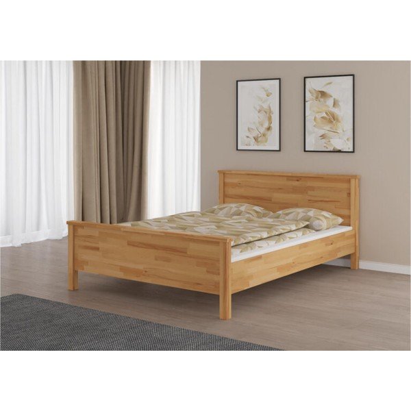 Pat matrimonial în culoare naturală din lemn de fag 140x200 cm Roma – Olivia Living-image-1