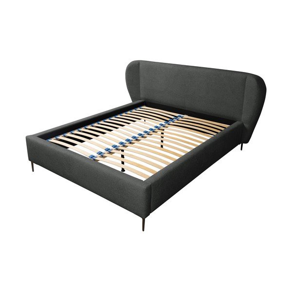 Pat matrimonial gri închis tapițat cu somieră 180x200 cm Makana – Makamii-image-1