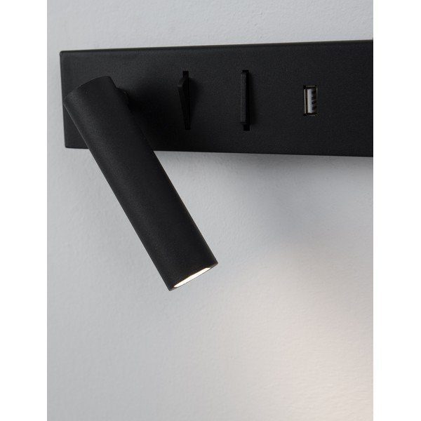 Aplică de perete negru-mat LED cu structură flexibilă/cu port USB din metal Vida – Nova Luce-image-1