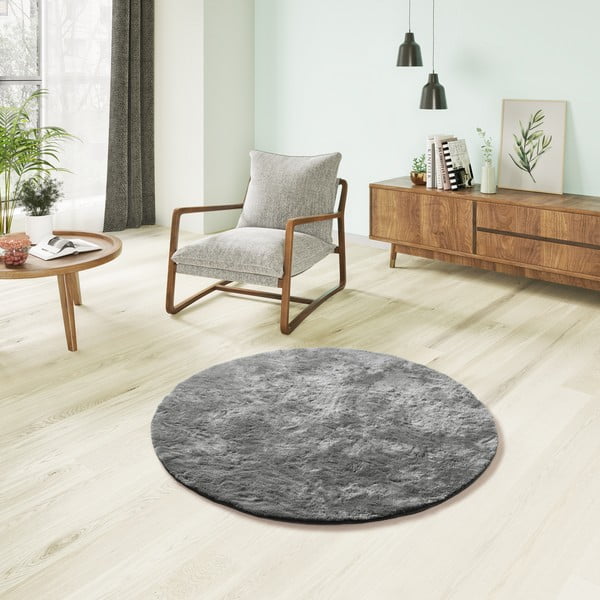 Covor gri antracit rotund ø 120 cm Roma Liso – Universal-image-1