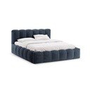Pat matrimonial albastru închis tapițat cu spațiu de depozitare cu somieră 180x200 cm Lupine – Micadoni 