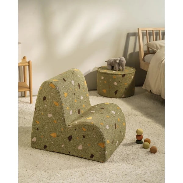 Fotoliu de copii verde cu tapițerie din țesătură bouclé/cu tapițerie din chenille Terrazzo Cloud – Wigiwama-image-3