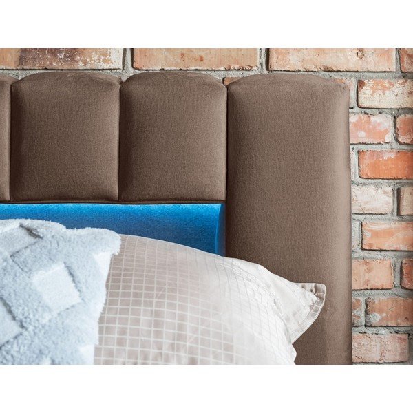 Pat matrimonial maro deschis tapițat cu spațiu de depozitare cu somieră 180x200 cm Lamica – ELTAP-image-3