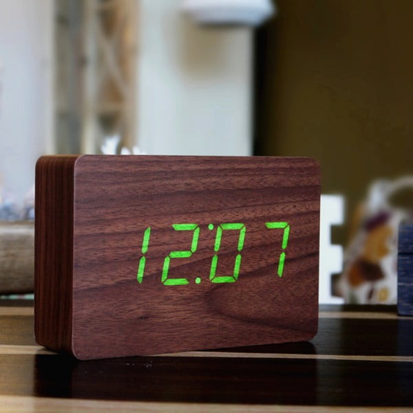 Ceas deșteptător cu LED Gingko Brick Click Clock, maro-verde-image-1