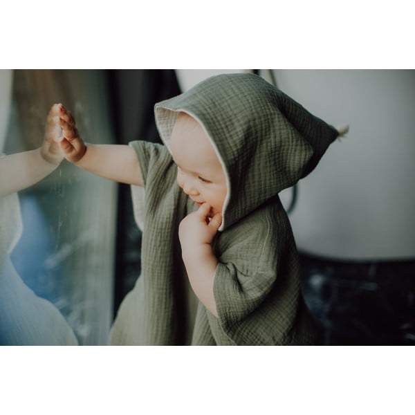 Poncho kaki din muselină pentru copii mărimea M - Malomi Kids-image-1
