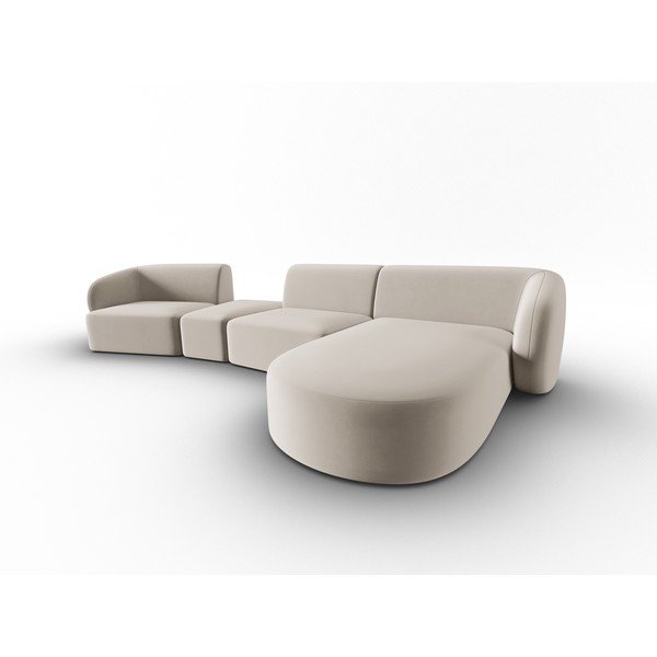 Colțar bej cu tapițerie din catifea (cu colț pe partea dreaptă, cu șezlong) Paolo – Milo Casa-image-2