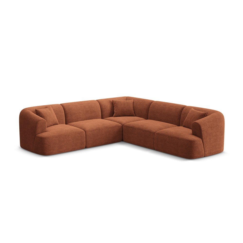 Colțar teracotă cu tapițerie din catifea reiată Campi – Cosmopolitan Design