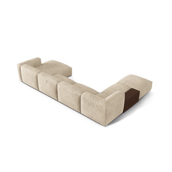 Colțar modular bej cu tapițerie din catifea (cu colț pe partea stângă/în formă de "U") Martina – Micadoni -image-3