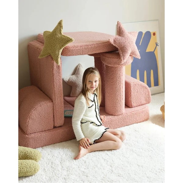 Pernă decorativă pentru copii roz cu tapițerie din țesătură bouclé Star – Wigiwama-image-3