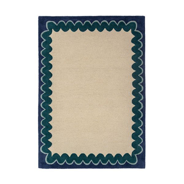 Covor în culoare naturală/albastru-verde țesut manual din lână 140x200 cm Wiggle Wool – Flair Rugs