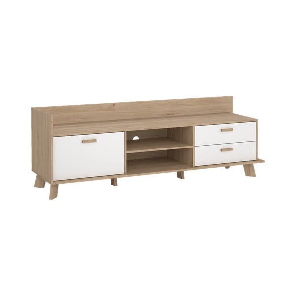 Comodă TV albă-în culoare naturală cu aspect de lemn de stejar 182x62x51 cm Ikast – Tvilum-image-4