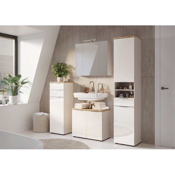 Dulap de baie crem înalt/îngust cu aspect lucios 39x112 cm Tavira – Germania-image-1