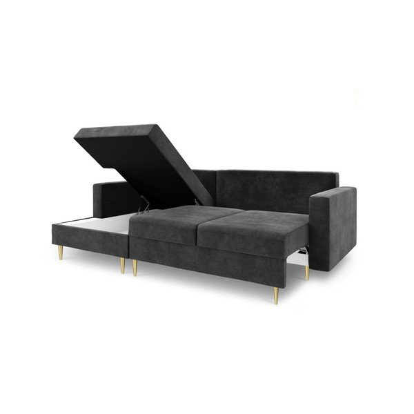 Canapea extensibilă cu spațiu de depozitare Mazzini Sofas Muguet, pe partea stângă, gri închis-image-2