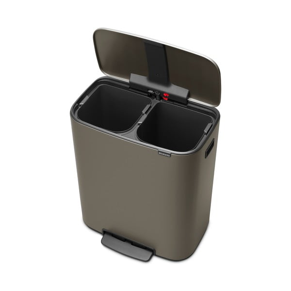 Coș de gunoi gri de reciclat/cu pedală din oțel 60 l Bo – Brabantia