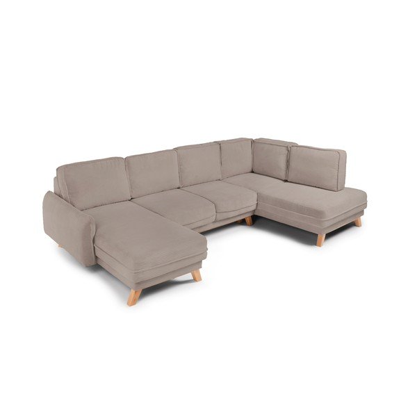 Colțar taupe extensibil/cu spațiu de depozitare cu tapițerie din catifea reiată  (cu colț pe partea dreaptă/în formă de "U") Tori – Bonami Selection-image-1