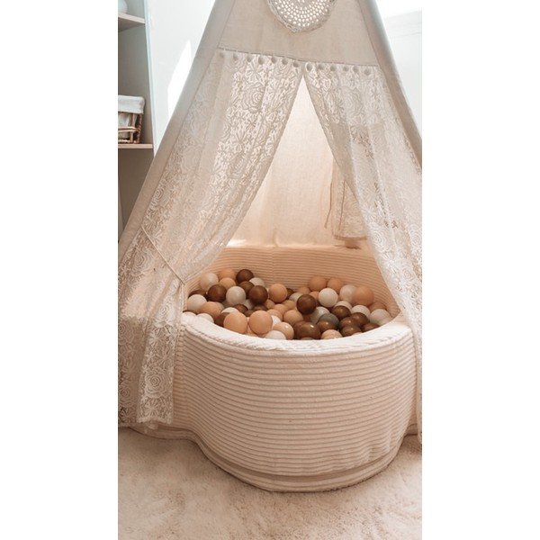 Piscină cu bile crem din catifea reiată ø 90 cm înălțime 30 cm – Meowbaby-image-2