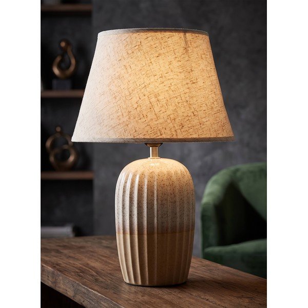 Veioză crem din ceramică cu abajur textil (înălțime 44 cm) Japandi – Mauro Ferretti-image-1