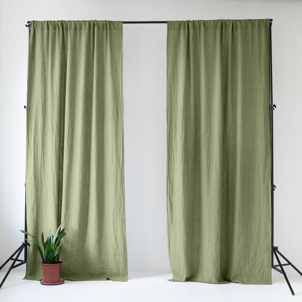 Draperie verde-deschis din in 140x300 cm Sage – Linen Tales