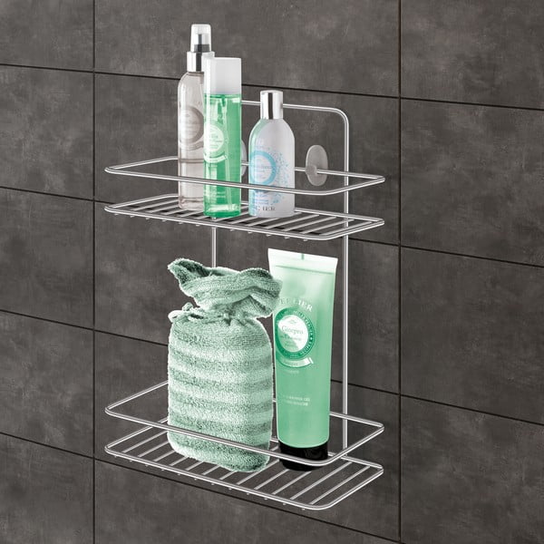 Raft pentru baie argintiu lucios de agățat/autoadeziv din oțel Luxy – Metaltex-image-1