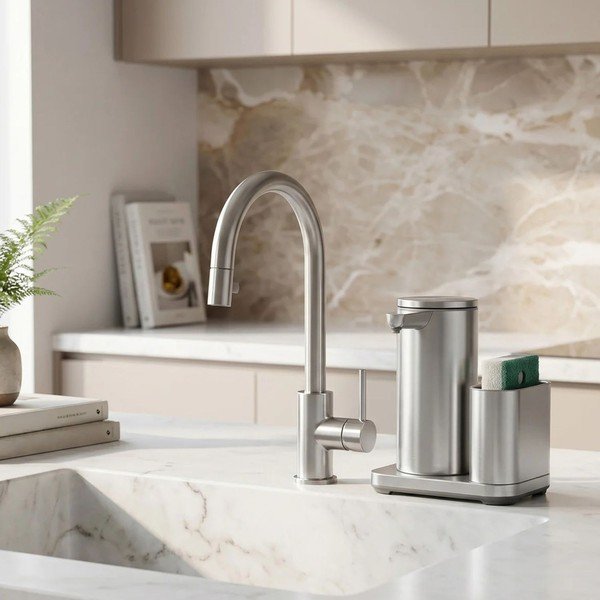 Suport pentru accesorii de spălat argintiu automat din metal – simplehuman-image-1